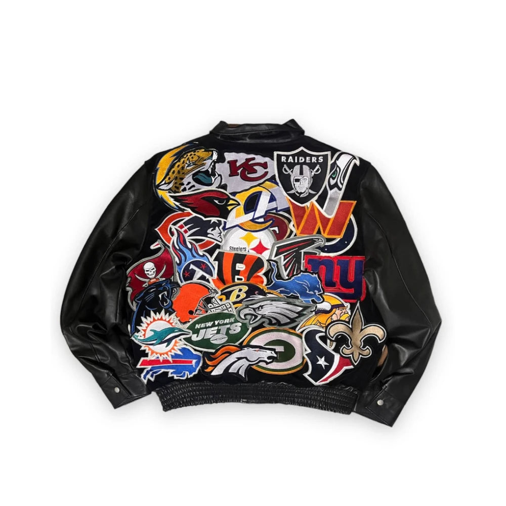 Chamarra Jeff Hamilton NFL Full Leather Super Bowl Collage