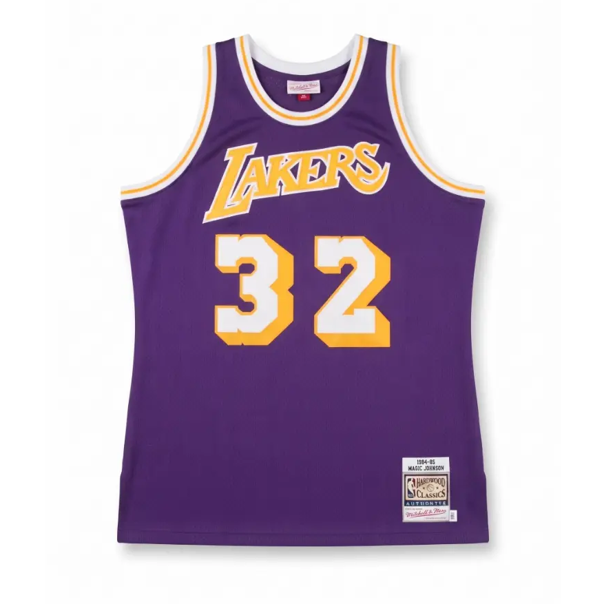 Jersey Mitchell & Ness NBA Autografiado por Magic Johnson #32 Lakers